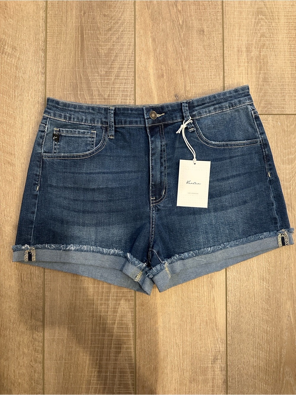 KanCan Dark Blue Rolled Cuff Denim Shorts